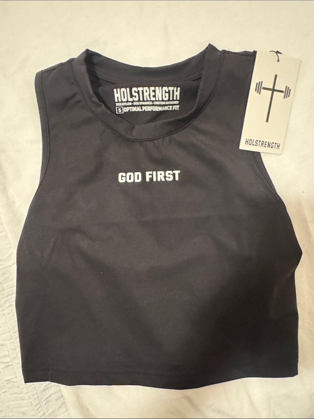 Women’s Black 'God First' Performance Crop Tank